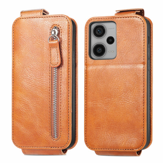 For Xiaomi Redmi Note 12 Pro+ Zipper Wallet Vertical Flip Leather Phone Case(Brown) - Xiaomi Cases by PMC Jewellery | Online Shopping South Africa | PMC Jewellery | Buy Now Pay Later Mobicred