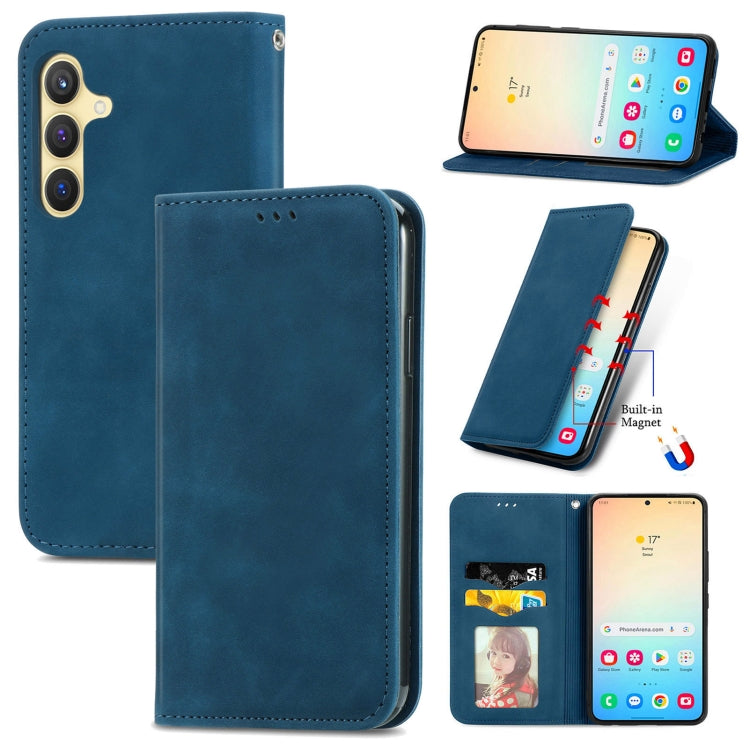 For Samsung Galaxy S25+ 5G Retro Skin Feel Magnetic Leather Phone Case(Blue) - Galaxy S25+ 5G Cases by PMC Jewellery | Online Shopping South Africa | PMC Jewellery | Buy Now Pay Later Mobicred