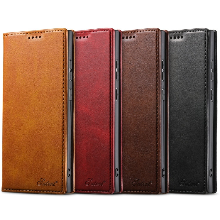 For Samsung Galaxy S25 5G Suteni Calf Texture Horizontal Flip Leather Phone Case(Black) - Galaxy S25 5G Cases by Suteni | Online Shopping South Africa | PMC TechLife | Buy Now Pay Later Mobicred