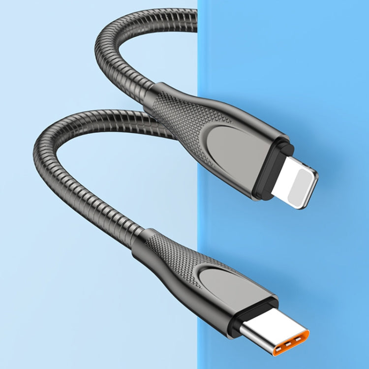 ENKAY ENK-CB128 PD 27W Type-C to 8 Pin Carbon Steel Hose Spring Fast Charging Data Cable, Length:2m(Black) - 2 in 1 Cable by ENKAY | Online Shopping South Africa | PMC Jewellery | Buy Now Pay Later Mobicred