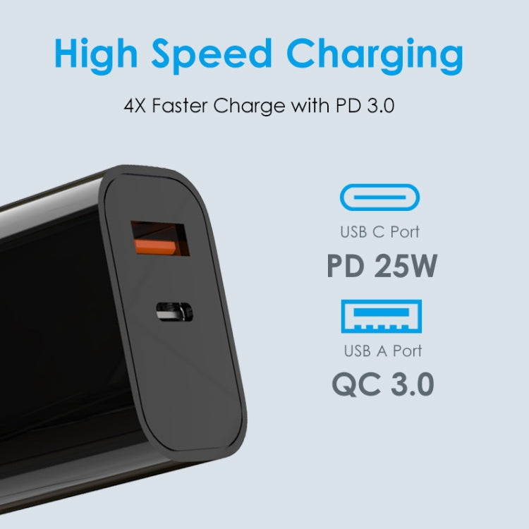 NORTHJO NOPD2502 PD 25W USB-C/Type-C + QC 3.0 USB Dual Ports Fast Charger, Plug Type:US Plug(Black) - USB Charger by NORTHJO | Online Shopping South Africa | PMC Jewellery | Buy Now Pay Later Mobicred