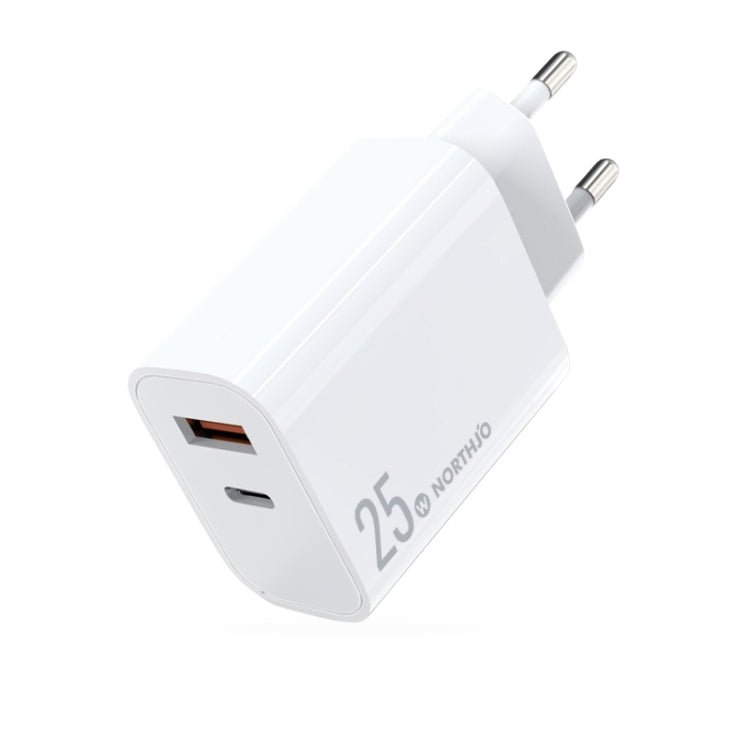 NORTHJO NOPD2502 PD 25W USB-C/Type-C + QC 3.0 USB Dual Ports Fast Charger, Plug Type:EU Plug(White) - USB Charger by NORTHJO | Online Shopping South Africa | PMC Jewellery | Buy Now Pay Later Mobicred