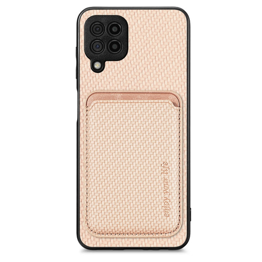 For Samsung Galaxy A22 4G Carbon Fiber Leather Card Magsafe Magnetic Phone Case(Khaki) - Galaxy Phone Cases by PMC Jewellery | Online Shopping South Africa | PMC Jewellery