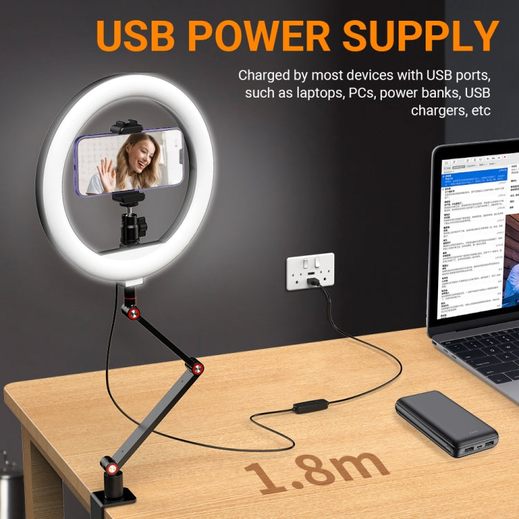 Apexel FL20 10 Inch LED Ring Light Foldable Metal Swing Arm Desk Lamp with Stand & Phone Holder - Ring Light by APEXEL | Online Shopping South Africa | PMC Jewellery | Buy Now Pay Later Mobicred