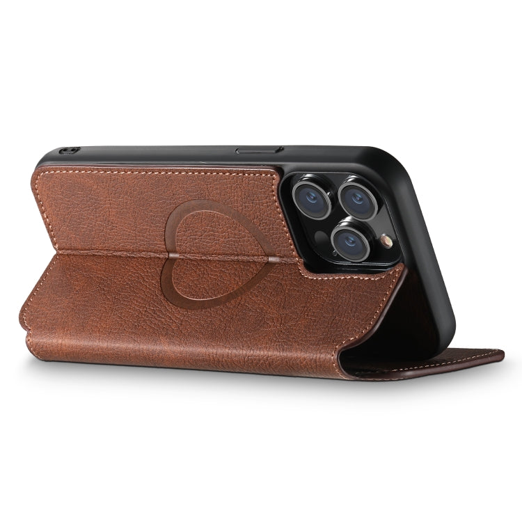 For iPhone 12 Pro Max Suteni J06 Retro Matte Litchi Texture Leather Magnetic Magsafe Phone Case(Brown) - iPhone 12 Pro Max Cases by Suteni | Online Shopping South Africa | PMC Jewellery | Buy Now Pay Later Mobicred