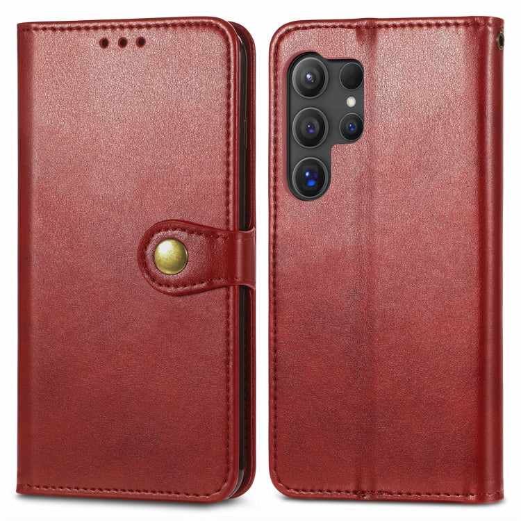 For Samsung Galaxy S25 Ultra 5G Retro Solid Color Buckle Leather Phone Case(Red) - Galaxy S25 Ultra 5G Cases by PMC Jewellery | Online Shopping South Africa | PMC Jewellery | Buy Now Pay Later Mobicred