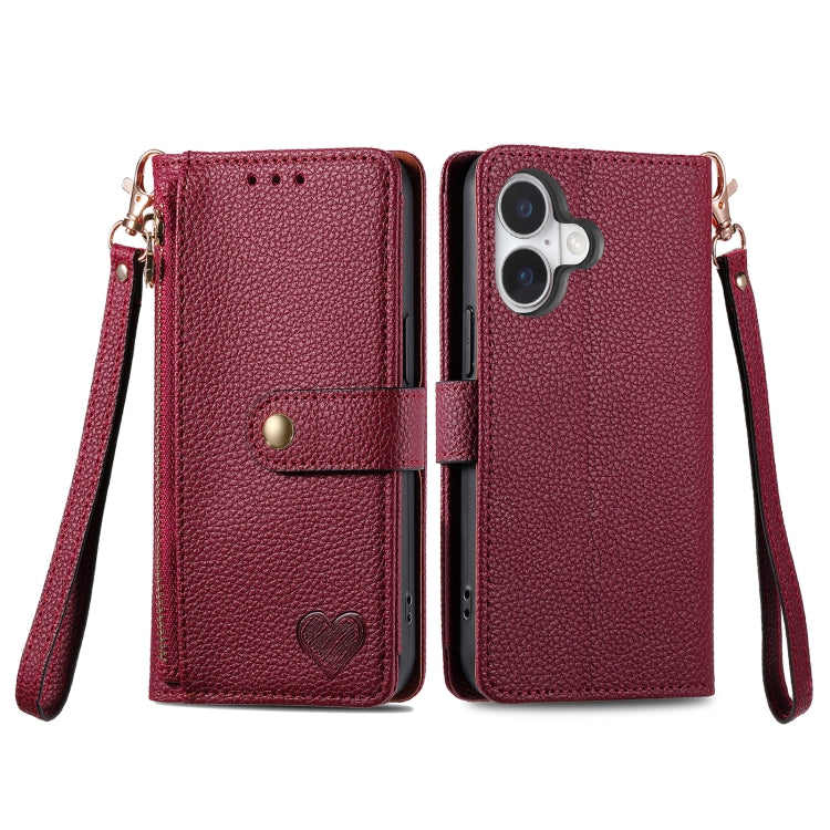 For iPhone 16 Plus Love Zipper Lanyard Leather Phone Case(Red) - iPhone 16 Plus Cases by PMC Jewellery | Online Shopping South Africa | PMC Jewellery | Buy Now Pay Later Mobicred