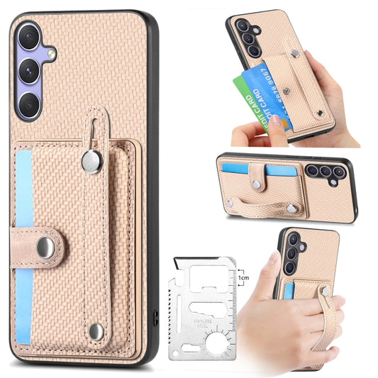 For Samsung Galaxy S25 5G Wristband Kickstand Wallet Back Phone Case with Tool Knife(Khaki) - Galaxy S25 5G Cases by PMC Jewellery | Online Shopping South Africa | PMC Jewellery | Buy Now Pay Later Mobicred