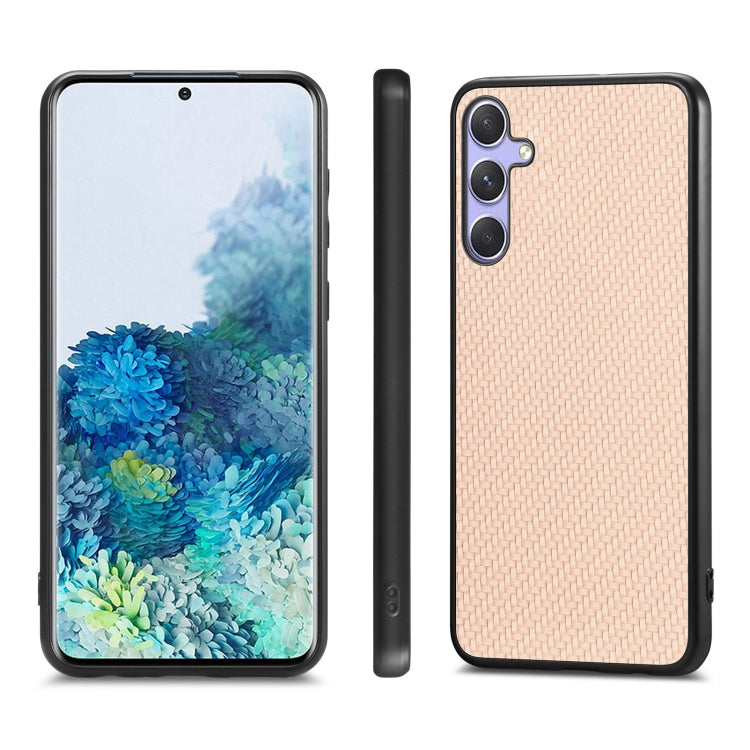 For Samsung Galaxy S25 5G Carbon Fiber Texture Leather Back Cover Phone Case(Khaki) - Galaxy Phone Cases by PMC Jewellery | Online Shopping South Africa | PMC Jewellery | Buy Now Pay Later Mobicred