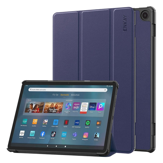 For Amazon Fire Max 11 ENKAY Tri-fold Custer Texture Leather Smart Tablet Case(Dark Blue) - Amazon by ENKAY | Online Shopping South Africa | PMC Jewellery | Buy Now Pay Later Mobicred