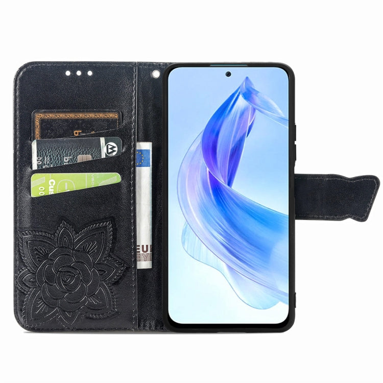 For Honor 90 Lite Butterfly Love Flower Embossed Leather Phone Case(Black) - Huawei Cases by PMC TechLife | Online Shopping South Africa | PMC TechLife