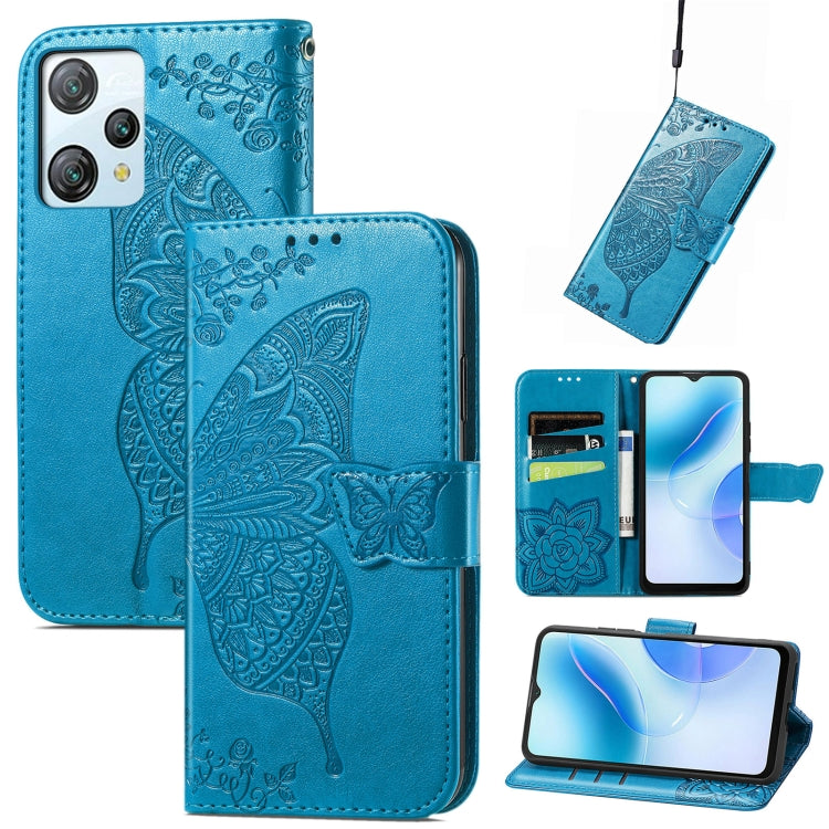 For Blackview A53 Butterfly Love Flower Embossed Leather Phone Case(Blue) - More Brand by PMC Jewellery | Online Shopping South Africa | PMC Jewellery | Buy Now Pay Later Mobicred
