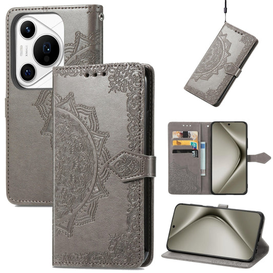 For Huawei Pura 70 Mandala Flower Embossed Leather Phone Case(Gray) - Huawei Cases by PMC Jewellery | Online Shopping South Africa | PMC Jewellery | Buy Now Pay Later Mobicred