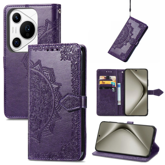 For Huawei Pura 70 Mandala Flower Embossed Leather Phone Case(Purple) - Huawei Cases by PMC Jewellery | Online Shopping South Africa | PMC Jewellery | Buy Now Pay Later Mobicred