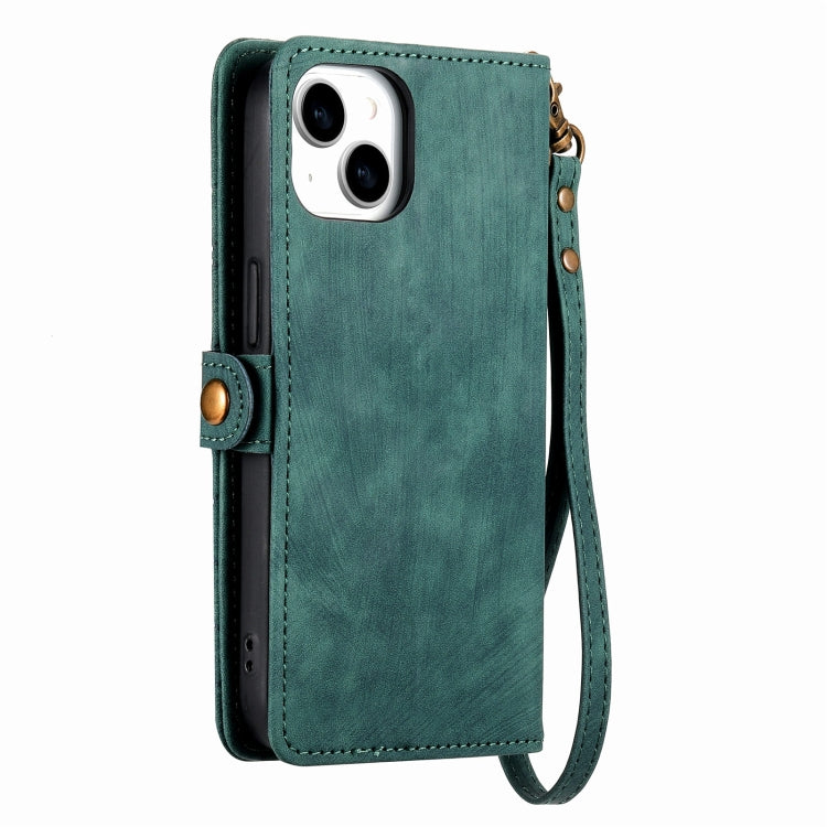 For iPhone 14 Pro Geometric Zipper Wallet Side Buckle Leather Phone Case(Green) - free shipping - PMC TechLife - Order now!