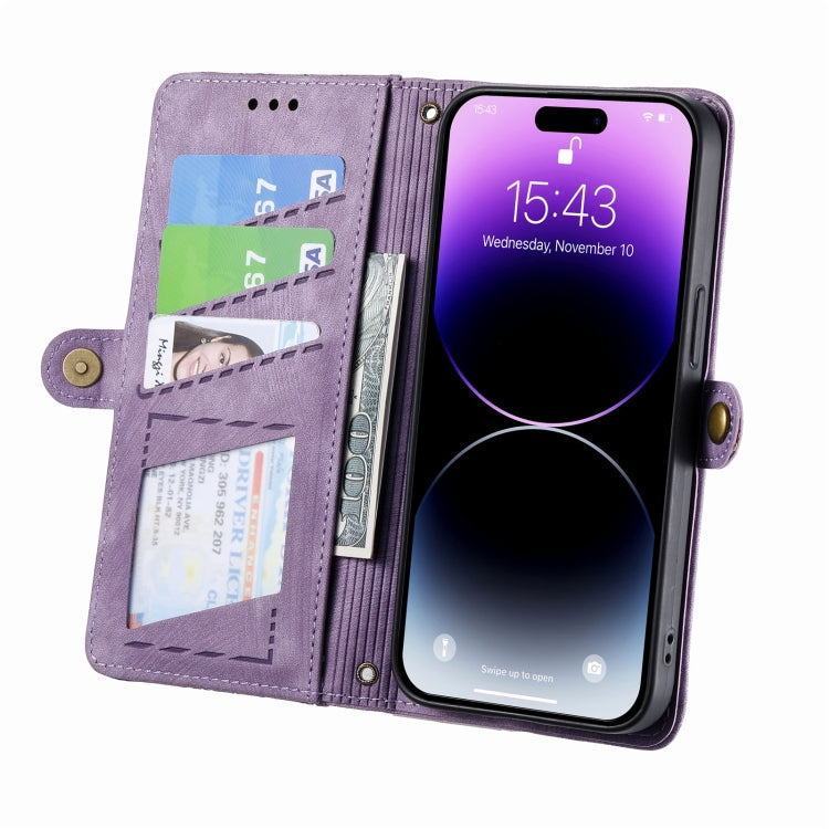 For iPhone 13 Pro Geometric Zipper Wallet Side Buckle Leather Phone Case(Purple) - free shipping - PMC TechLife - Order now!