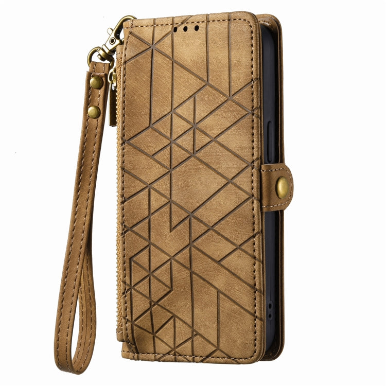 For iPhone 11 Pro Geometric Zipper Wallet Side Buckle Leather Phone Case(Brown) - free shipping - PMC TechLife - Order now!