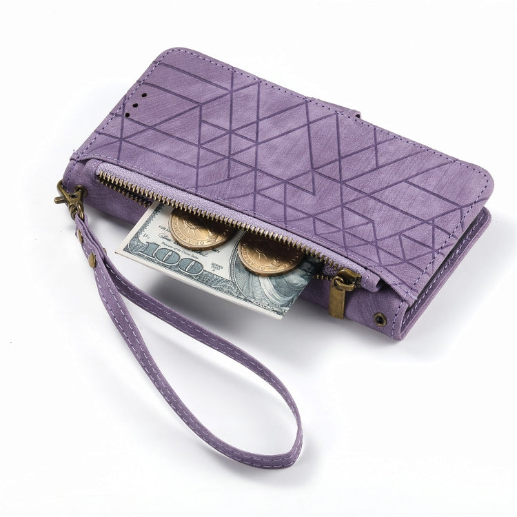 For iPhone 11 Pro Max Geometric Zipper Wallet Side Buckle Leather Phone Case(Purple) - free shipping - PMC TechLife - Order now!