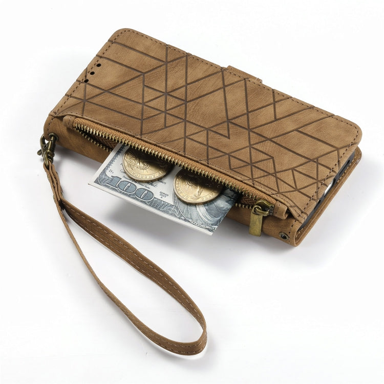 For iPhone 6 / 6s Geometric Zipper Wallet Side Buckle Leather Phone Case(Brown) - free shipping - PMC TechLife - Order now!