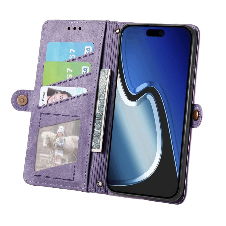 For iPhone 15 Pro Geometric Zipper Wallet Side Buckle Leather Phone Case(Purple) - free shipping - PMC TechLife - Order now!