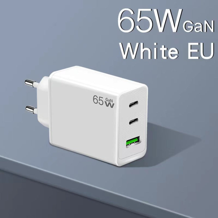 GaN PD65W Type-C x 2 + USB3.0 Charger with Type-C to Type-C Data Cable ,EU Plug(White) - USB Charger by PMC Jewellery | Online Shopping South Africa | PMC Jewellery | Buy Now Pay Later Mobicred