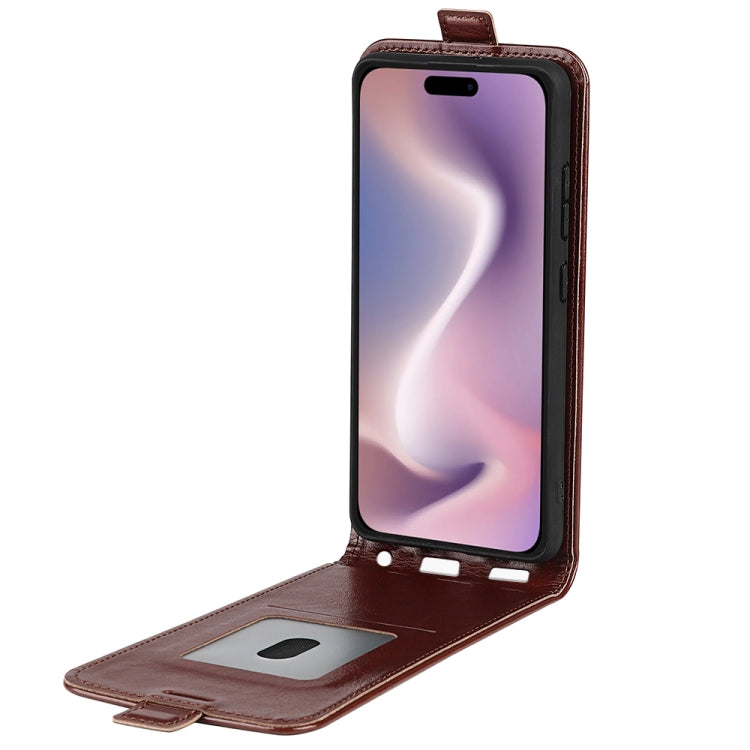 For iPhone 16 R64 Texture Single Vertical Flip Leather Phone Case(Brown) - iPhone 16 Cases by PMC TechLife | Online Shopping South Africa | PMC TechLife | Buy Now Pay Later Mobicred