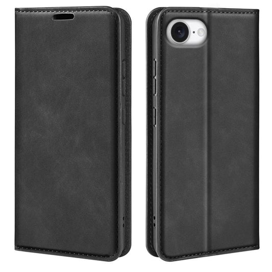 For iPhone 16e Retro-skin  Magnetic Suction Leather Phone Case(Black) - iPhone 16e Cases by PMC Jewellery | Online Shopping South Africa | PMC Jewellery | Buy Now Pay Later Mobicred