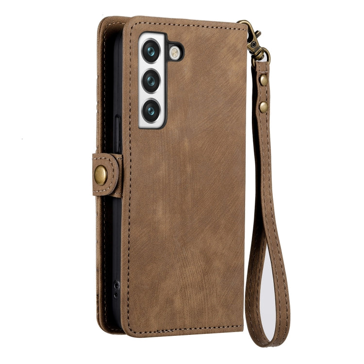 For Samsung Galaxy S23+ 5G Geometric Zipper Wallet Side Buckle Leather Phone Case(Brown) - free shipping - PMC TechLife - Order now!