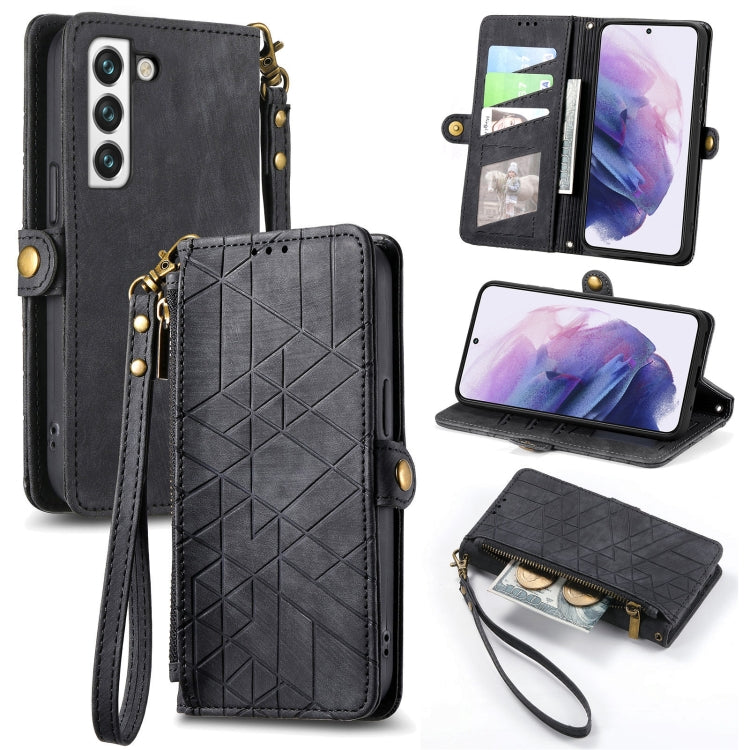 For Samsung Galaxy S23+ 5G Geometric Zipper Wallet Side Buckle Leather Phone Case(Black) - free shipping - PMC TechLife - Order now!