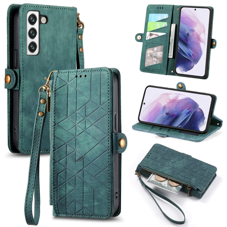 For Samsung Galaxy S20+ Geometric Zipper Wallet Side Buckle Leather Phone Case(Green) - free shipping - PMC TechLife - Order now!