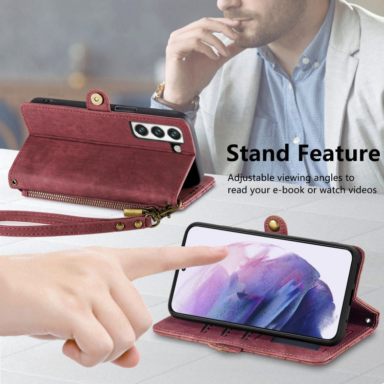 For Samsung Galaxy S20 FE Geometric Zipper Wallet Side Buckle Leather Phone Case(Red) - free shipping - PMC TechLife - Order now!