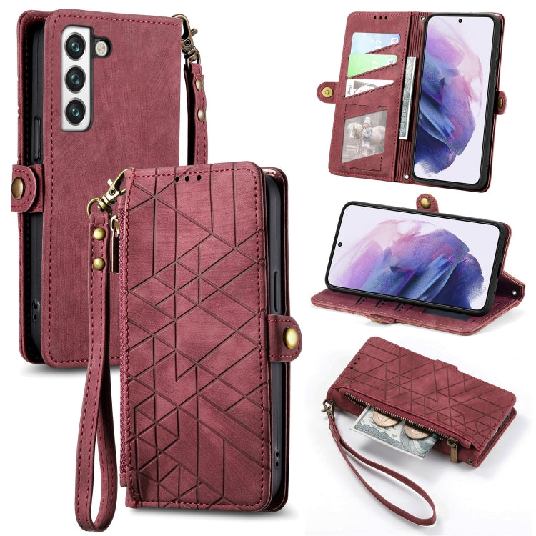 For Samsung Galaxy Note20 Ultra Geometric Zipper Wallet Side Buckle Leather Phone Case(Red) - free shipping - PMC TechLife - Order now!