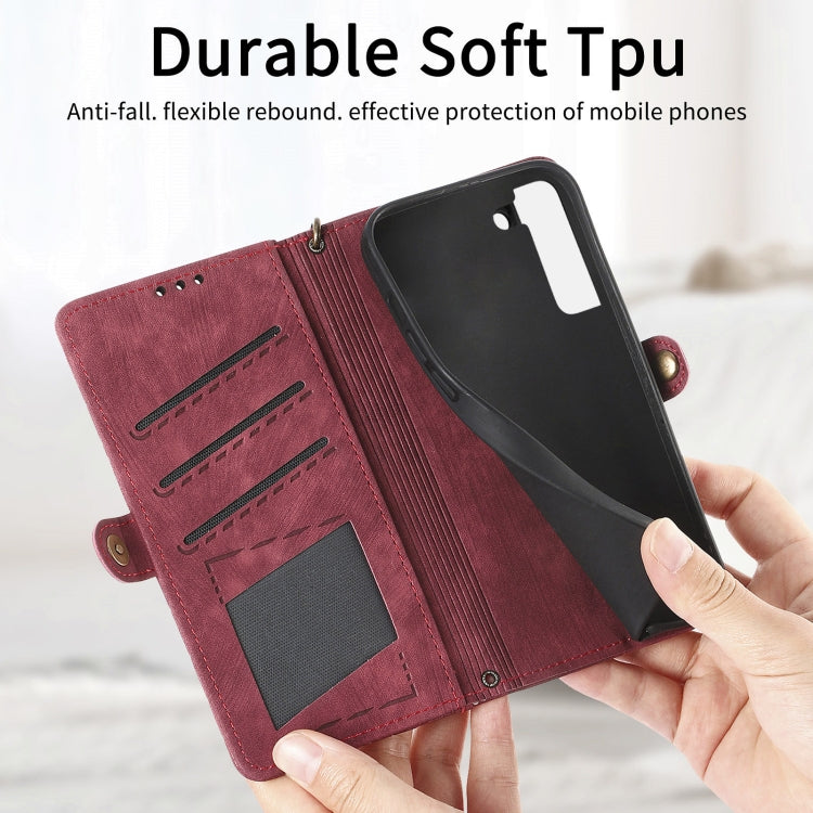 For Samsung Galaxy Note20 Ultra Geometric Zipper Wallet Side Buckle Leather Phone Case(Red) - free shipping - PMC TechLife - Order now!