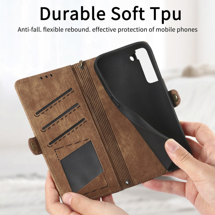 For Samsung Galaxy Note20 Ultra Geometric Zipper Wallet Side Buckle Leather Phone Case(Brown) - free shipping - PMC TechLife - Order now!