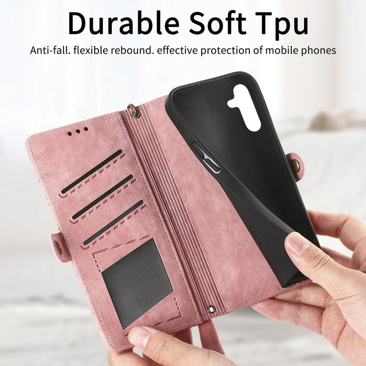 For Samsung Galaxy A30 Geometric Zipper Wallet Side Buckle Leather Phone Case(Pink) - free shipping - PMC TechLife - Order now!