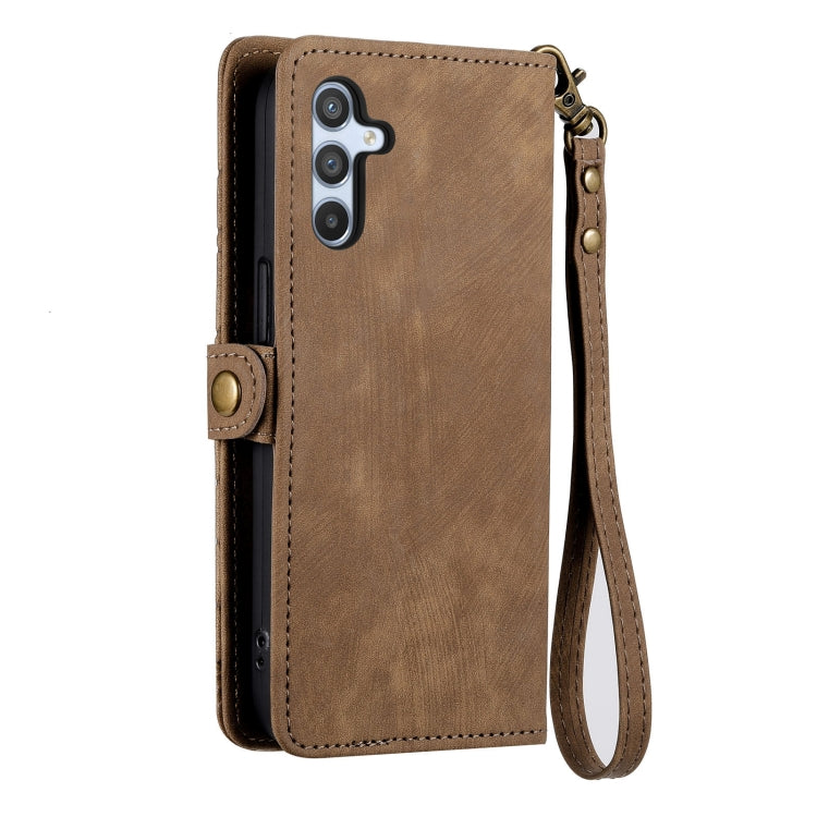 For Samsung Galaxy A30 Geometric Zipper Wallet Side Buckle Leather Phone Case(Brown) - free shipping - PMC TechLife - Order now!
