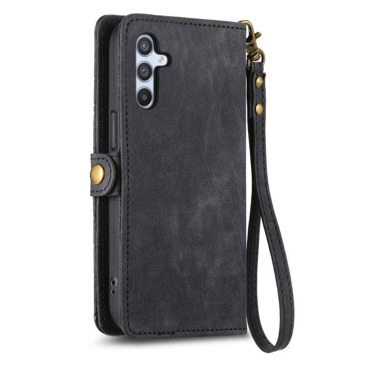 For Samsung Galaxy A30 Geometric Zipper Wallet Side Buckle Leather Phone Case(Black) - free shipping - PMC TechLife - Order now!