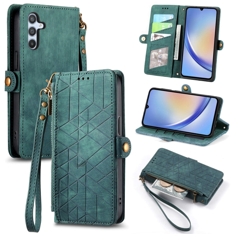 For Samsung Galaxy A50 Geometric Zipper Wallet Side Buckle Leather Phone Case(Green) - free shipping - PMC TechLife - Order now!