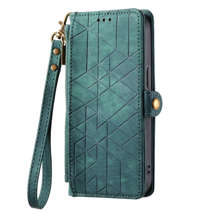 For Samsung Galaxy A11 Geometric Zipper Wallet Side Buckle Leather Phone Case(Green) - free shipping - PMC TechLife - Order now!