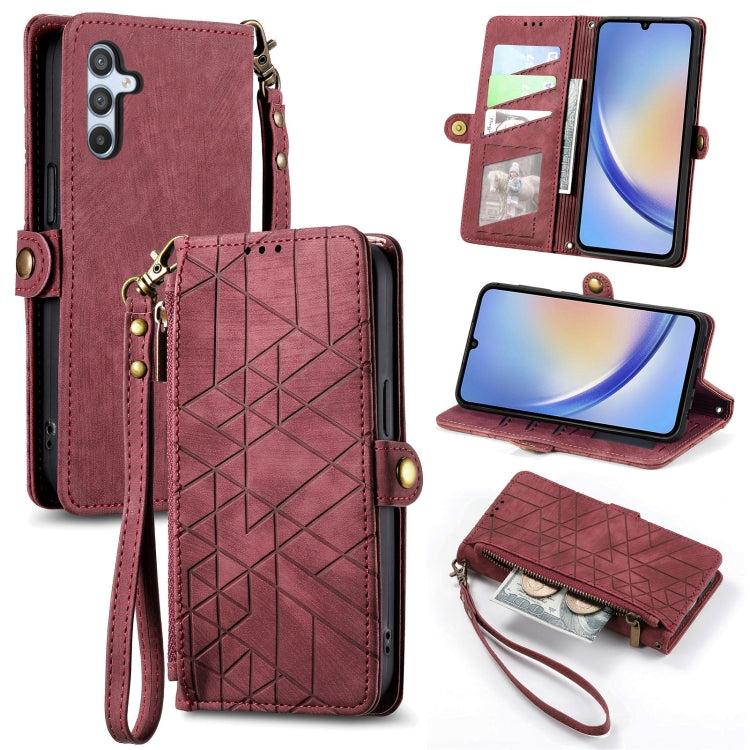 For Samsung Galaxy A11 Geometric Zipper Wallet Side Buckle Leather Phone Case(Red) - free shipping - PMC TechLife - Order now!