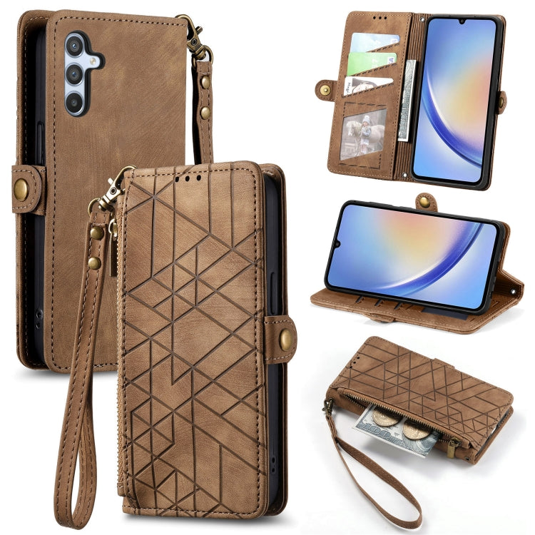 For Samsung Galaxy A11 Geometric Zipper Wallet Side Buckle Leather Phone Case(Brown) - free shipping - PMC TechLife - Order now!