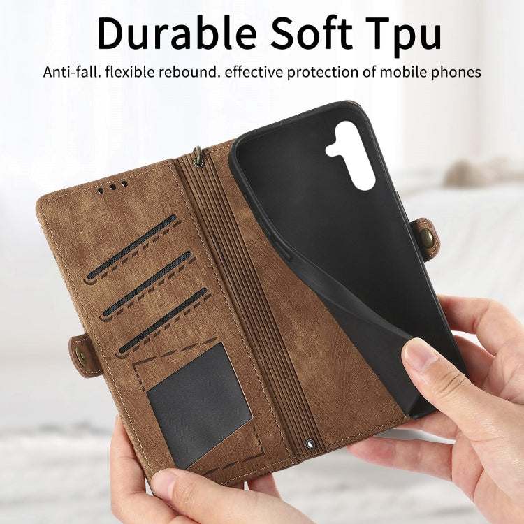 For Samsung Galaxy A11 Geometric Zipper Wallet Side Buckle Leather Phone Case(Brown) - free shipping - PMC TechLife - Order now!