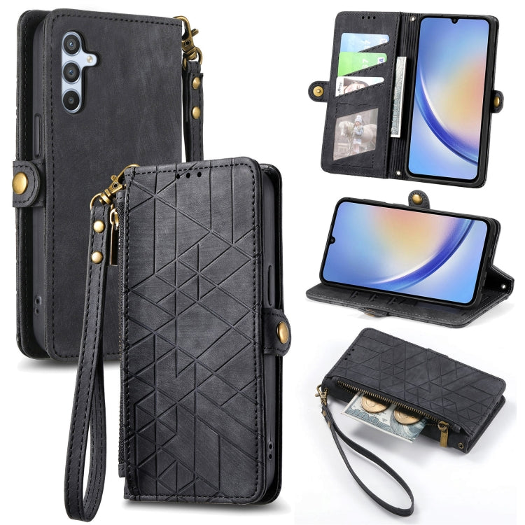 For Samsung Galaxy A11 Geometric Zipper Wallet Side Buckle Leather Phone Case(Black) - free shipping - PMC TechLife - Order now!