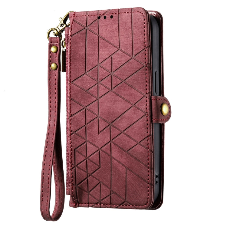 For Samsung Galaxy A41 Geometric Zipper Wallet Side Buckle Leather Phone Case(Red) - free shipping - PMC TechLife - Order now!