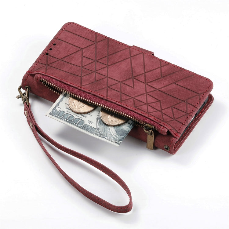 For Samsung Galaxy A41 Geometric Zipper Wallet Side Buckle Leather Phone Case(Red) - free shipping - PMC TechLife - Order now!