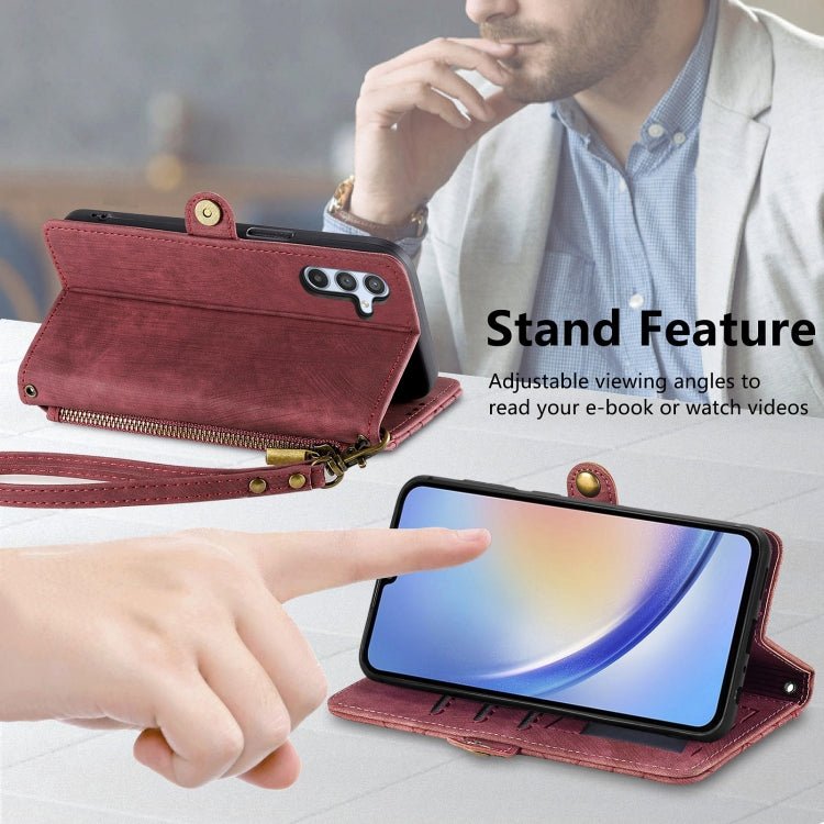 For Samsung Galaxy A41 Geometric Zipper Wallet Side Buckle Leather Phone Case(Red) - free shipping - PMC TechLife - Order now!
