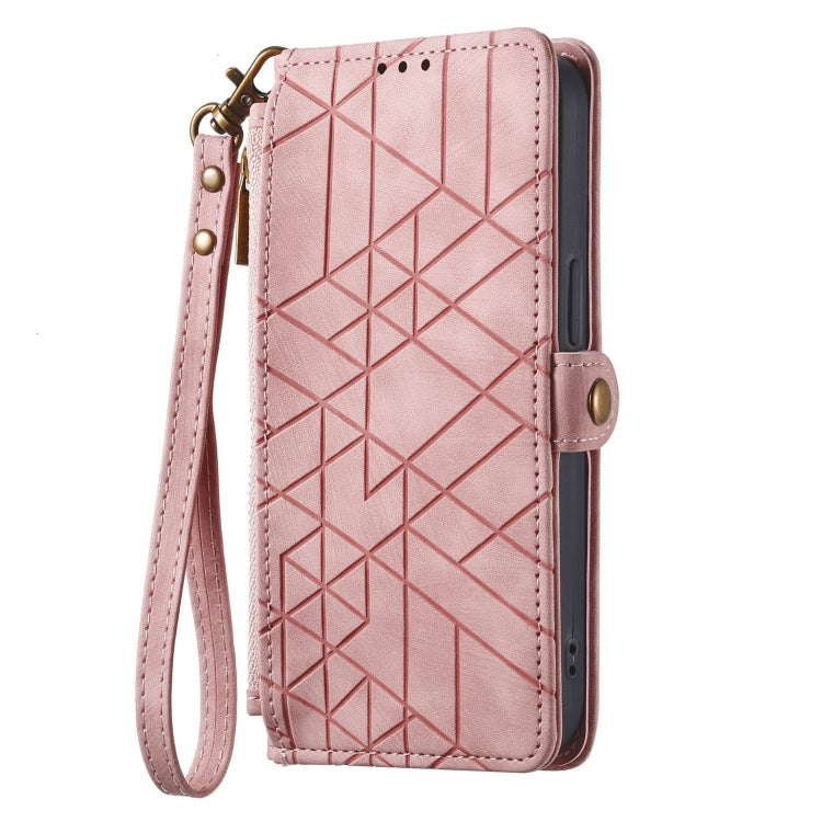 For Samsung Galaxy A71 Geometric Zipper Wallet Side Buckle Leather Phone Case(Pink) - free shipping - PMC TechLife - Order now!