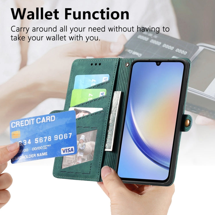 For Samsung Galaxy A71 Geometric Zipper Wallet Side Buckle Leather Phone Case(Green) - free shipping - PMC TechLife - Order now!
