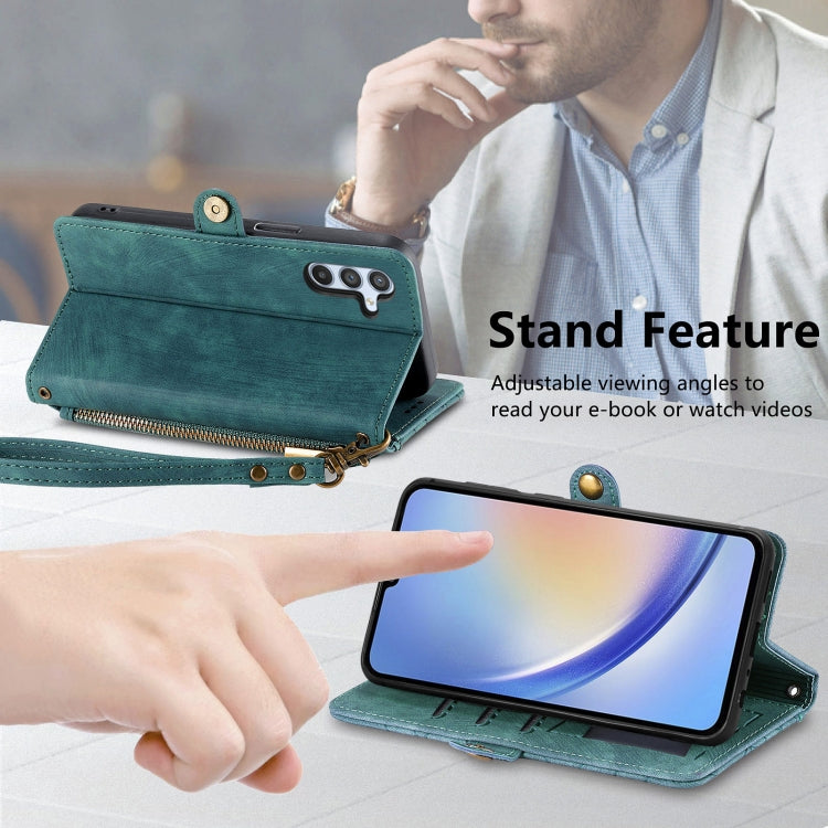 For Samsung Galaxy A71 Geometric Zipper Wallet Side Buckle Leather Phone Case(Green) - free shipping - PMC TechLife - Order now!
