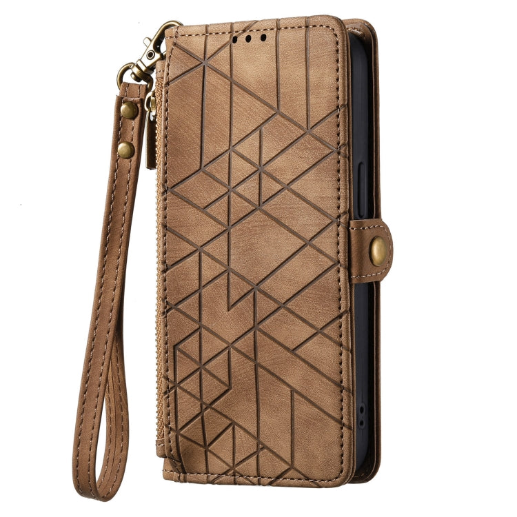 For Samsung Galaxy A71 Geometric Zipper Wallet Side Buckle Leather Phone Case(Brown) - free shipping - PMC TechLife - Order now!